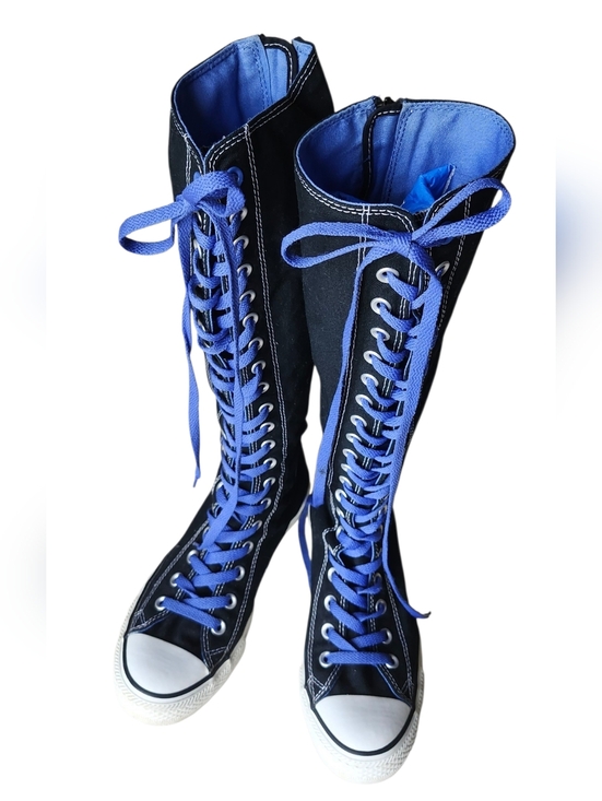 Converse Shoes - Converse Black Knee-High XX-Hi Lace-Ups with Blue Laces